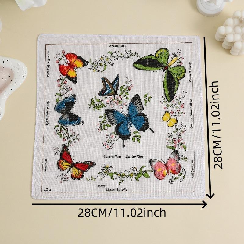 3Pcs 28x28cm Square Cotton Bird Butterfly Flower Printed Small Thin Women Handkerchief Sweat Wiping Towel Wedding Party Gift