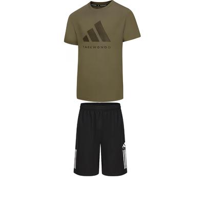 Taekwondo Round Neck Pullover Simple Short Sleeve T-Shirt Fashion Lace-Up Shorts Casual Sports Suit Men Suit ADICLTS24TK-OSSO+S21ATMSH1T-BW