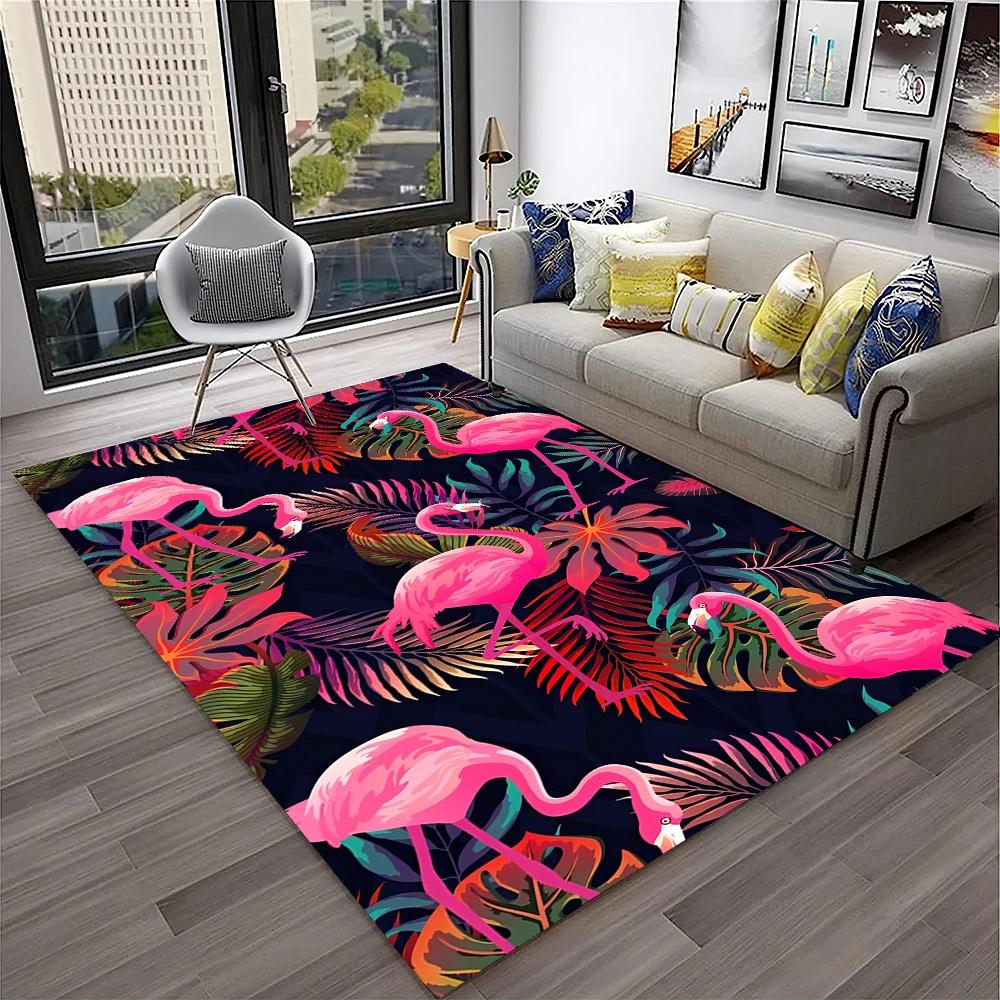 Pink Flamingo Bird Rainforest Cartoon Carpet Rug for Home Living Room Bedroom Sofa Doormat Decor,kid Area Rug Non-slip Floor Mat