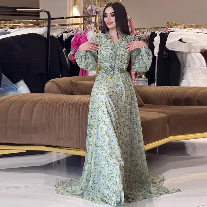 2024 Autumn Elegant European & American Women's Long Sleeve Print Casual Dress