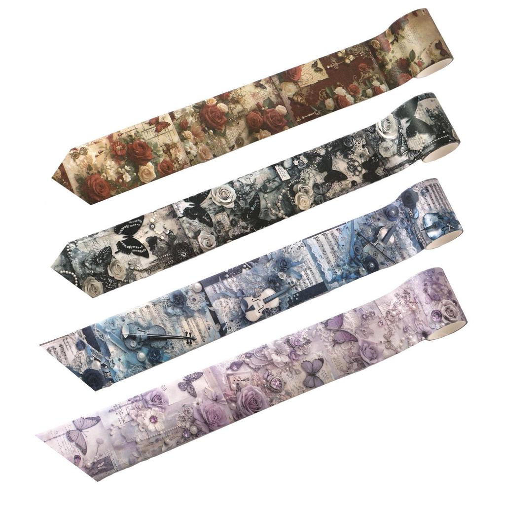 Dark Shadow Butterfly Notes Washi Tape - Retro Court Theme Journal Decor (4 Types)