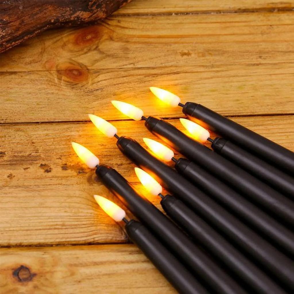 Led Electronic Long Pole Candle Light, Black Halloween Atmosphere Decoration Pole WaxSmokeless Candle
