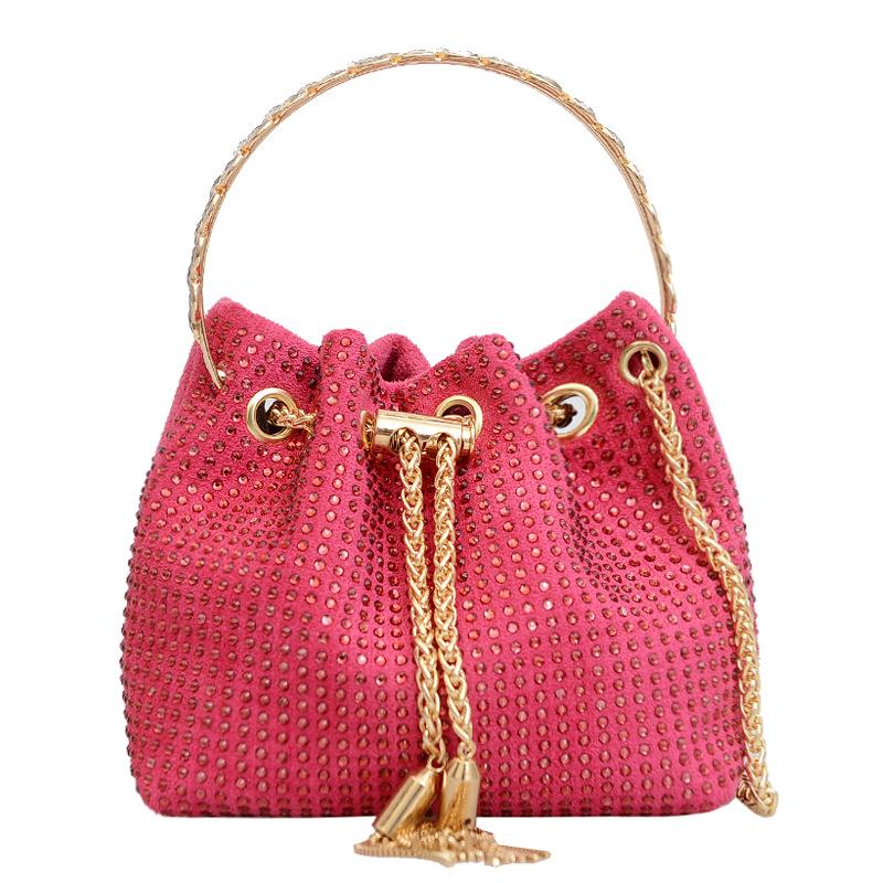 Women's niche temperament messenger bag ersatile diamond chain portable bucket bag ide dinner bag