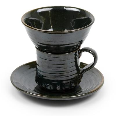 Coffee Cup Dripper Set Oribe Cup Made In Japan Handmade Setoyaki Present Gift Gift (Green)