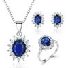 Set de bijuterii din argint sterling 925 cu pietre prețioase - inel, pandantiv și cercei cu șurub pentru femei - set de bijuterii de lux cu accente de diamant