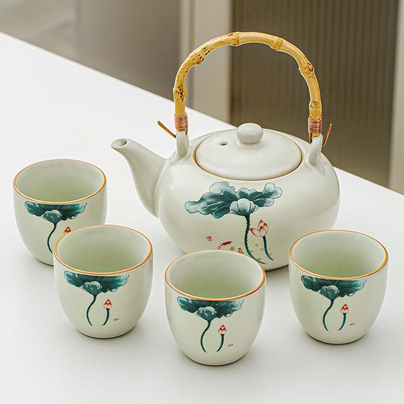 Ru Kiln Fish & Lotus 5-Piece Teapot Set