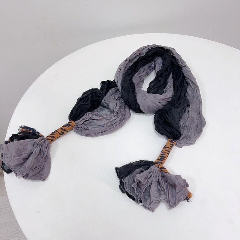 Retro Pleated Color Matching Gradual Change Scarf Soft Versatile Slender Silk Scarf Women'S Warm Neck Scarf Shawl
