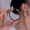 New Simple Fashion Black Rhinestone Hoop Earrings for Women Elegant Exquisite Crystal Big Round Temperament Earrings Jewelry