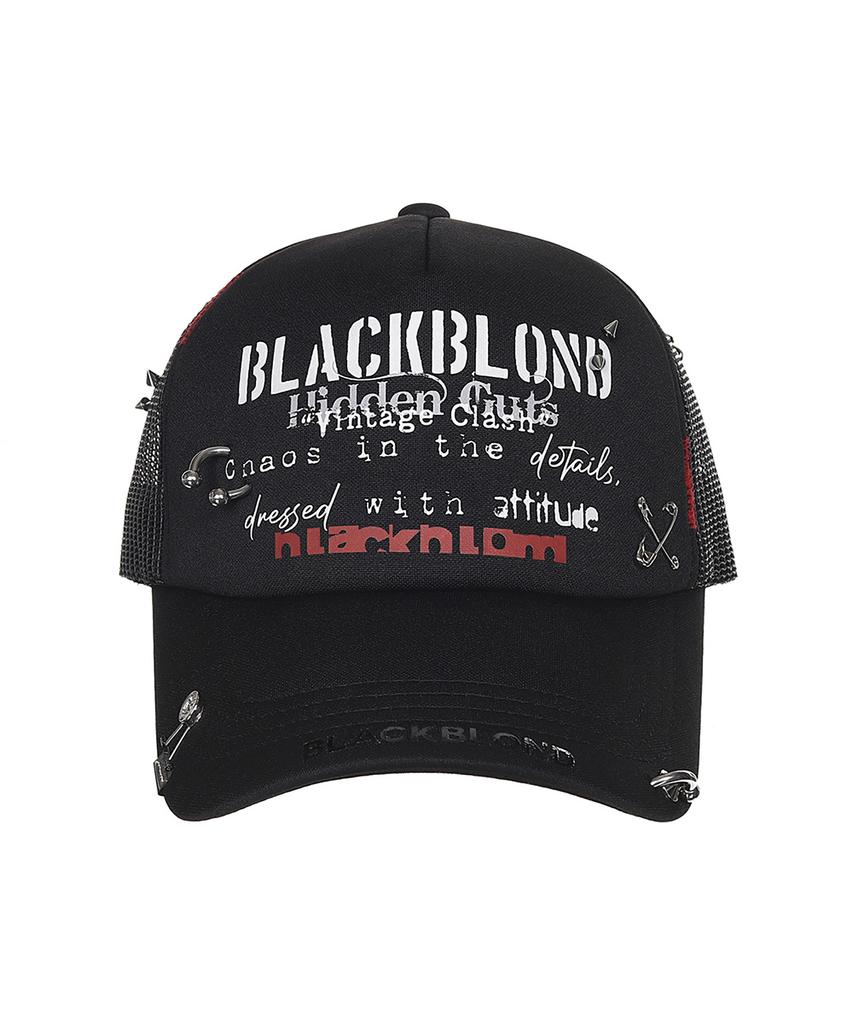 BLACKBLOND Vividi Vintage Clash Piercing Trucker Mesh Cap Dark Version (Black)
