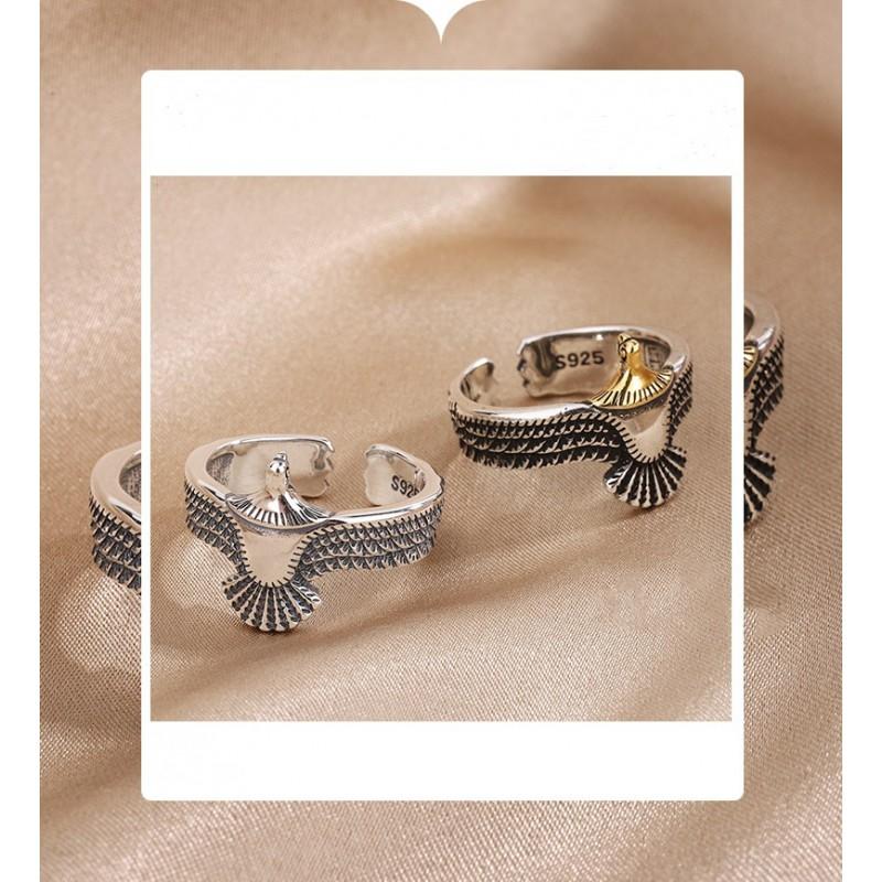 Adjustable Open Ring With Eagle Motif Vintage Style Unisex Copper Plated Geometric Statement Jewelry