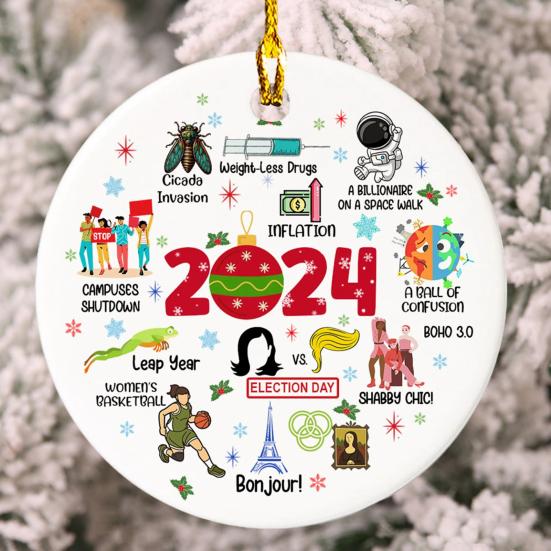 

2024 Year in Review Christmas Ornament Holiday Notable Events Decoration Round