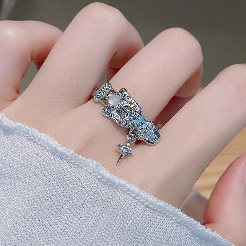 Bird Flower Irregular Fold Butterfly Stacked Open Ring High Sense Zircon Personality Niche Design Ring