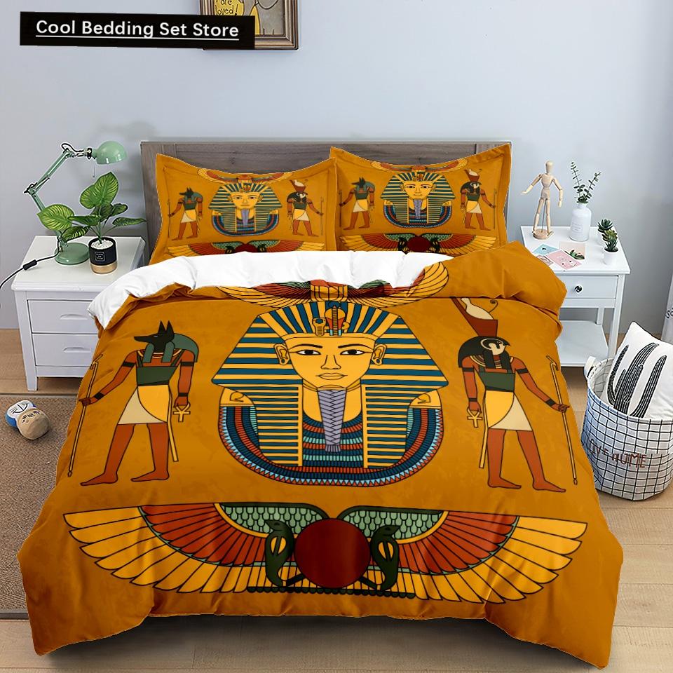 Ancient Egypt Pharaoh King Queen Duvet Cover African Egyptian Style Bedding Set for Teens Adults Black Tribe Ethnic Quilt Cover