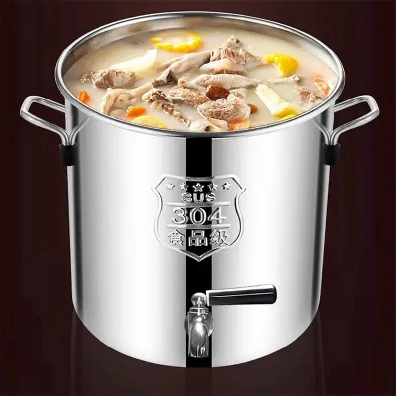 304 Edelstahl Topf Wasserhahn Spender Groß Große Kapazität Wasserspeicher Eimer Fass Suppentopf mit Deckel Suppentopf Kochgeschirr