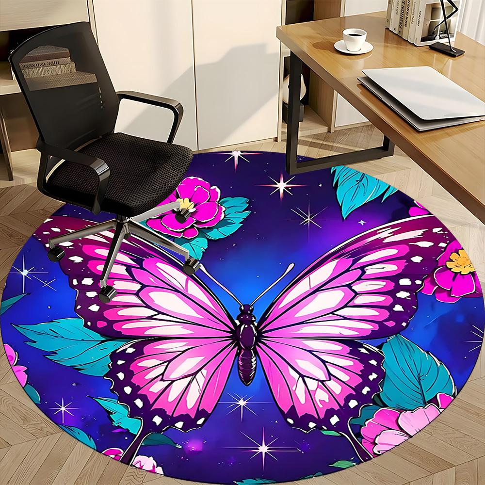 1PC Butterfly Flowers Office Round Area Rug, Indoor Mat Suitable ForOffice, Under Office Chairs Bedroom Living Room Home Decor, Room Deco, D018