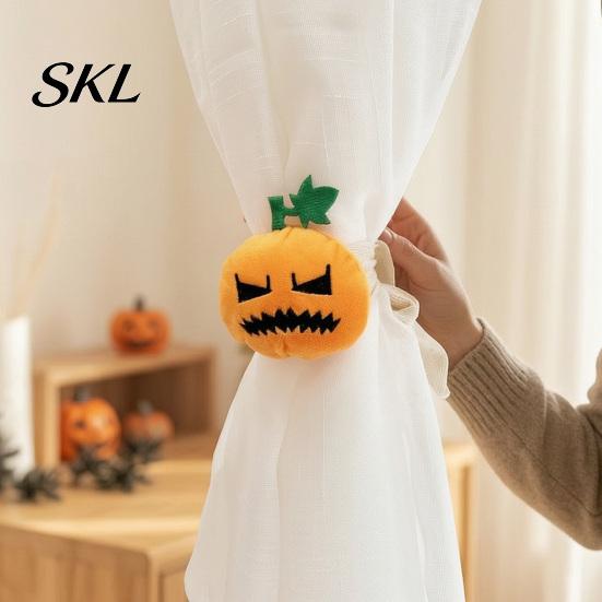 Autumn Curtain Tieback Halloween Pumpkin Tieback, Plush Fabric Strap Durable Holder, Decorative Draperies Holdback for Home Holiday Party Decor Strong