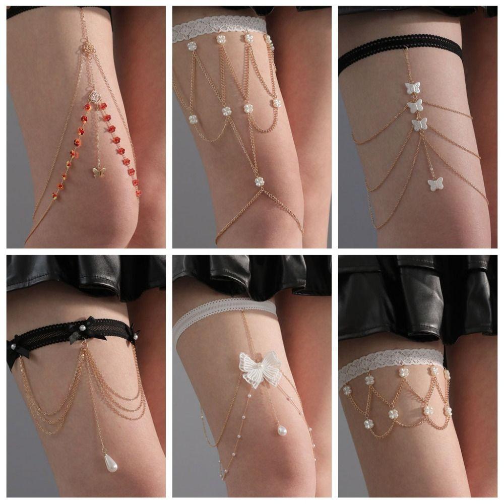 Multi-layer Lace Pearl Leg Chain Bohemian Korean Style Garter Beach Women Leg Chain  Women