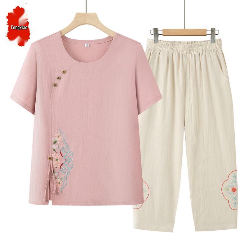Elderly Women s Floral Print Summer Two-Piece Outfit XL