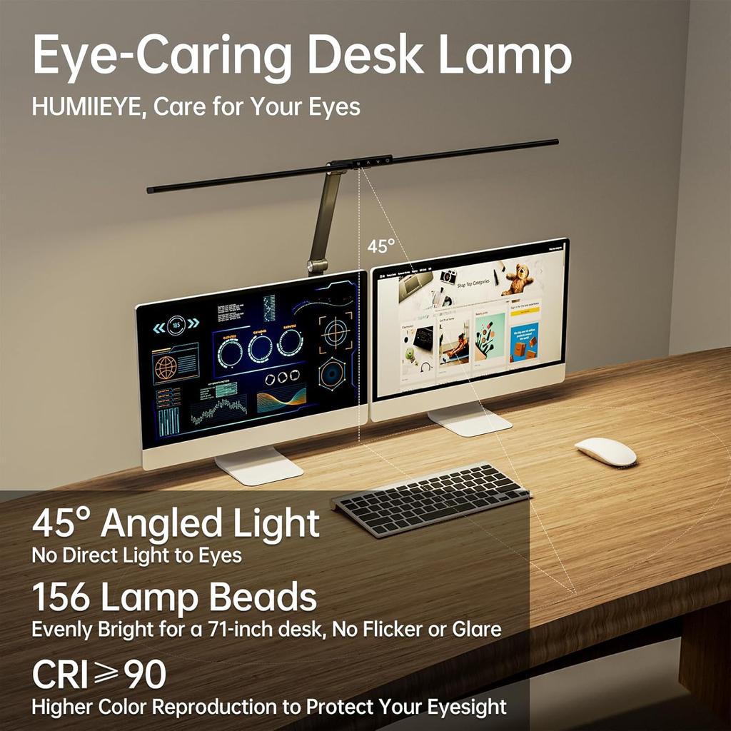 LED Desk Lamp for Home Office, 24W Eye-Caring Reading Light with Clamp, USB Charging Port, 7 Brightness 5 Color Mode, Memory Function, Auto-Off