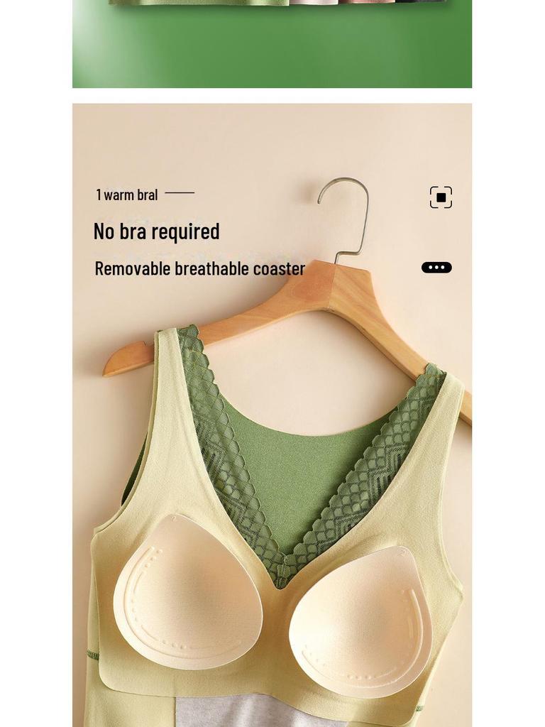 Women's Double-Sided Brushed Velvet Warm Vest with Thickened Chest Pads and Bottoming Thermal Underwear