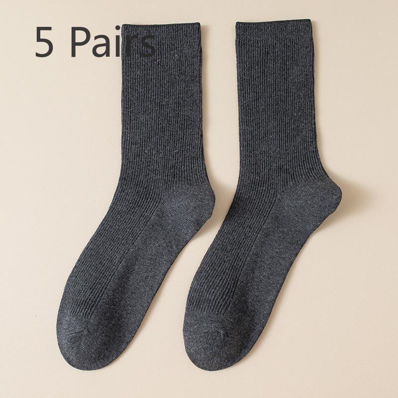 

5 Pairs Boneless White Socks Women s Mid-calf Socks Autumn and Winter Cotton Tide Grey Double Needle Anti-pilling Long Stacked Socks 5 pairs темно серый