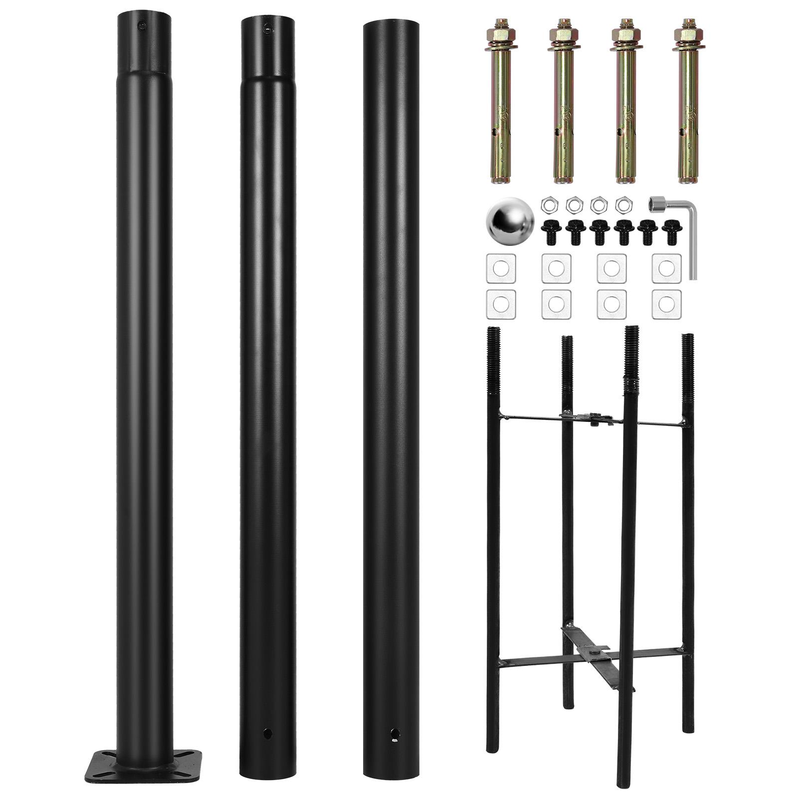 10Ft Tall Metal Split Road Poles with Rebar Cage Base 3-Meter Straight Road Pole Weather-Resistant for Street/Parking Lots/Park чёрный