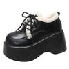 Fashion Women Warm Fur Snow Boots Winter Soft Leather Motorcycle Short Boots High Platform 9CM Ladies Chunky Plush Sneakers Botas Mujer