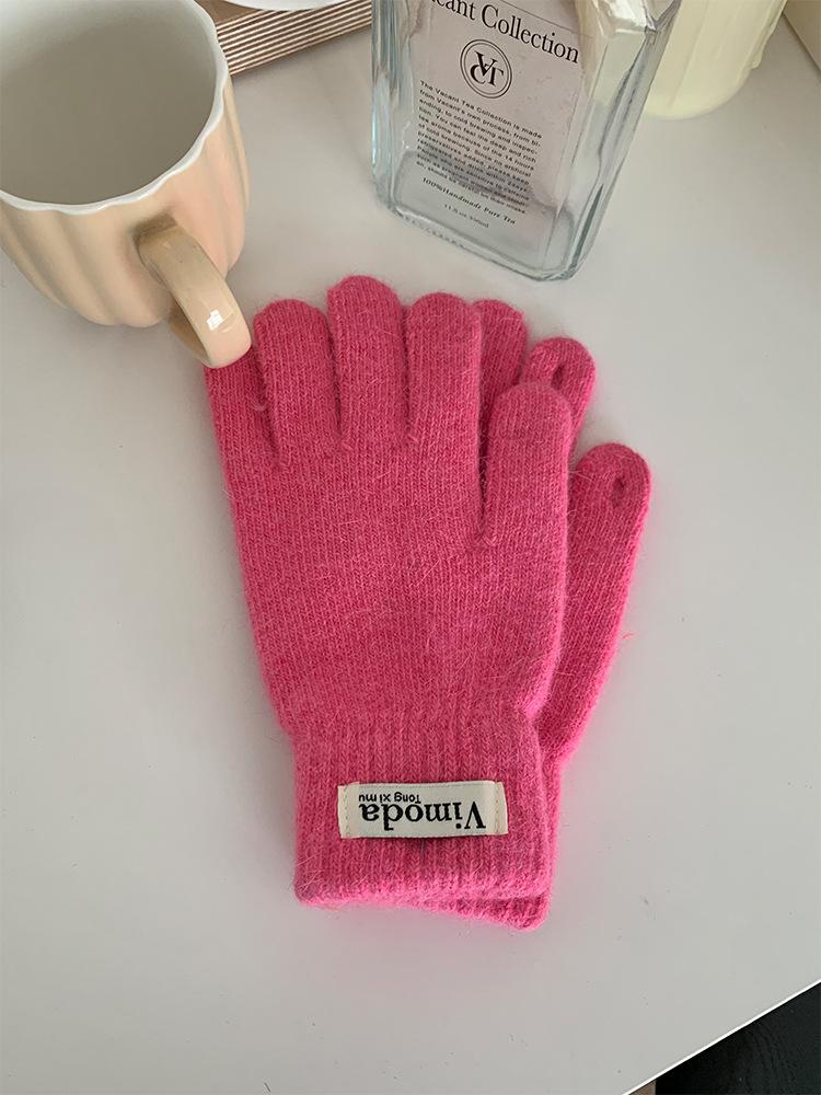 Fashion knitted thermal gloves female students solid color driving simple leaking finger warm gloves
