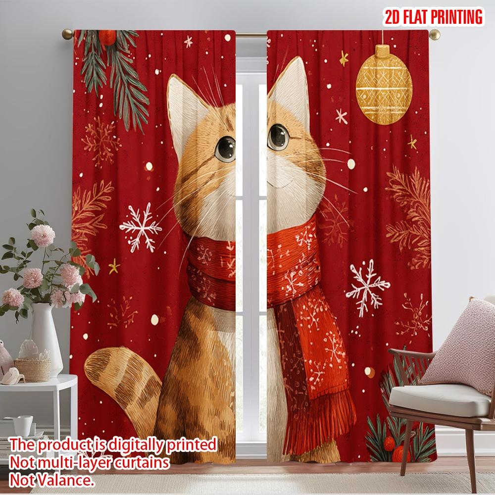 

2pcs,2D plane printing Minimalist Curtains Snowflake Cat Versatile Polyester (without rod) Gifts Use for Bedroom, Contemporary 52.50×116.00 CM 2pcs