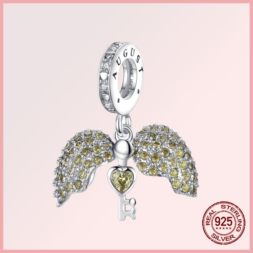 Sparkling Pavé Angel Wings Copper Dangle Charms Fit Original Bracelet Beads Jewelry Gift Diy