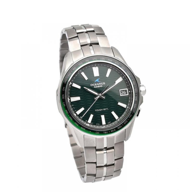CASIO 100 meters waterproof solar Quartz titanium strap men's watch green dial OCW-S400-3AJF
