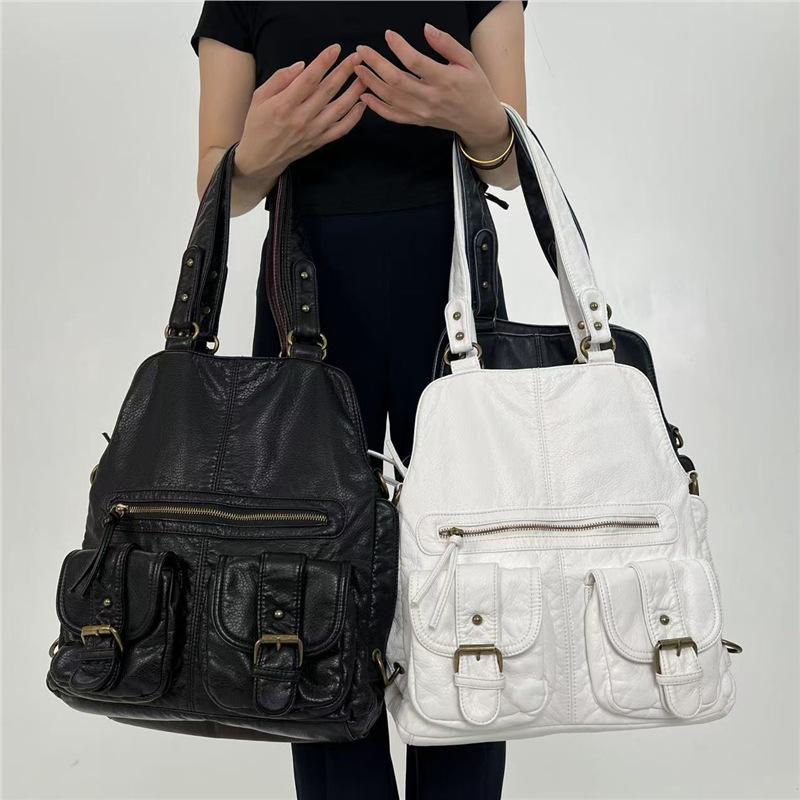 Ladies Y2K Maillard Shoulder Bag Large Capacity Retro Multi-Pocket Tote