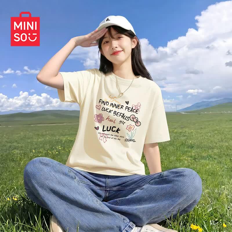 Женская хлопковая футболка свободного кроя MINISO 2XL
