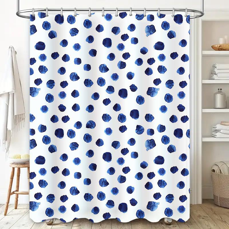 Blue Watercolor Polka Dot Shower Curtain Modern Bathroom Decor Waterproof Fabric Shower Rug Liner Set 72 X 84 (3 Packs)