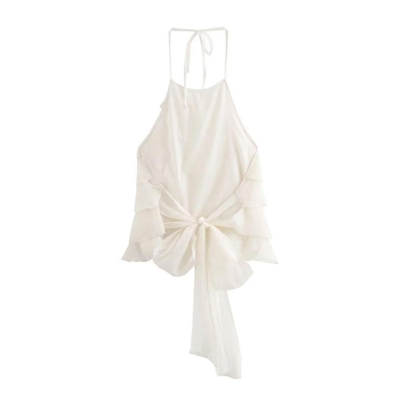 Fashion Wind 2024 Autumn New Women's Clothing Stylish Braces In White Open Back Hanging Collar Tops 0881052