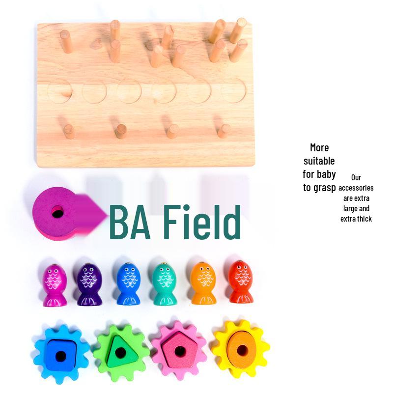 Wooden Geometric Shape Matching Board: Educational Toy for Toddlers with Magnetic Fishing, Stacking Rings, and Gears