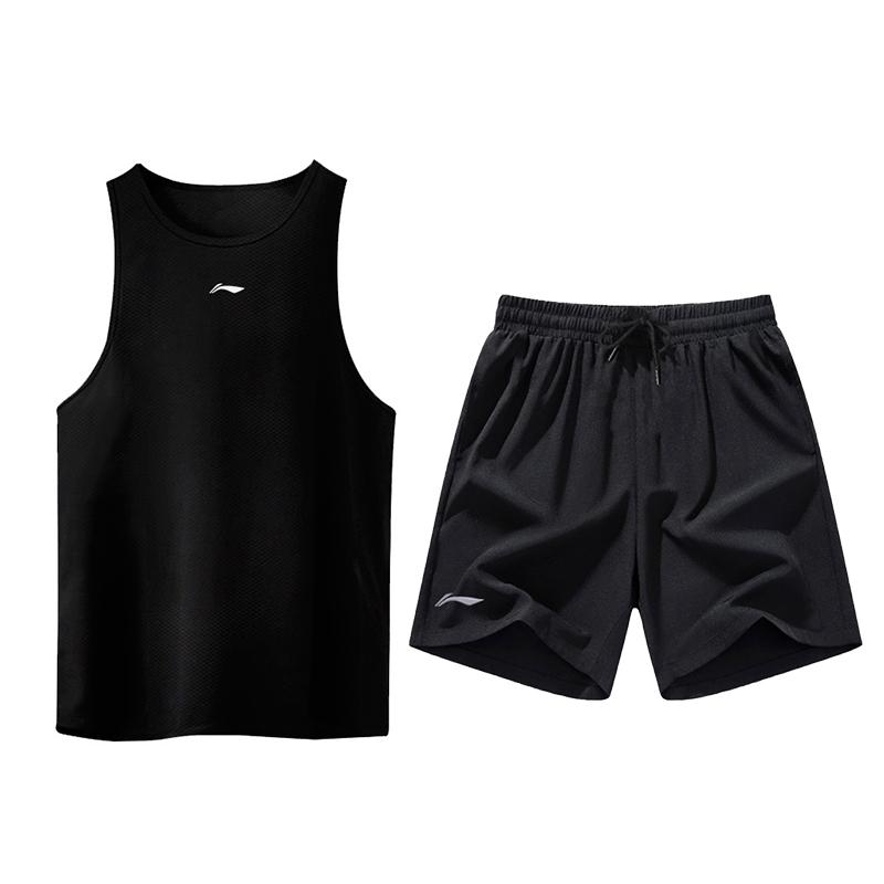 Li-Ning Skin-Friendly Comfortable Breathable Quick-Dry Tank Top And Shorts Casual Sports Set Unisex sets ZHXY189-1