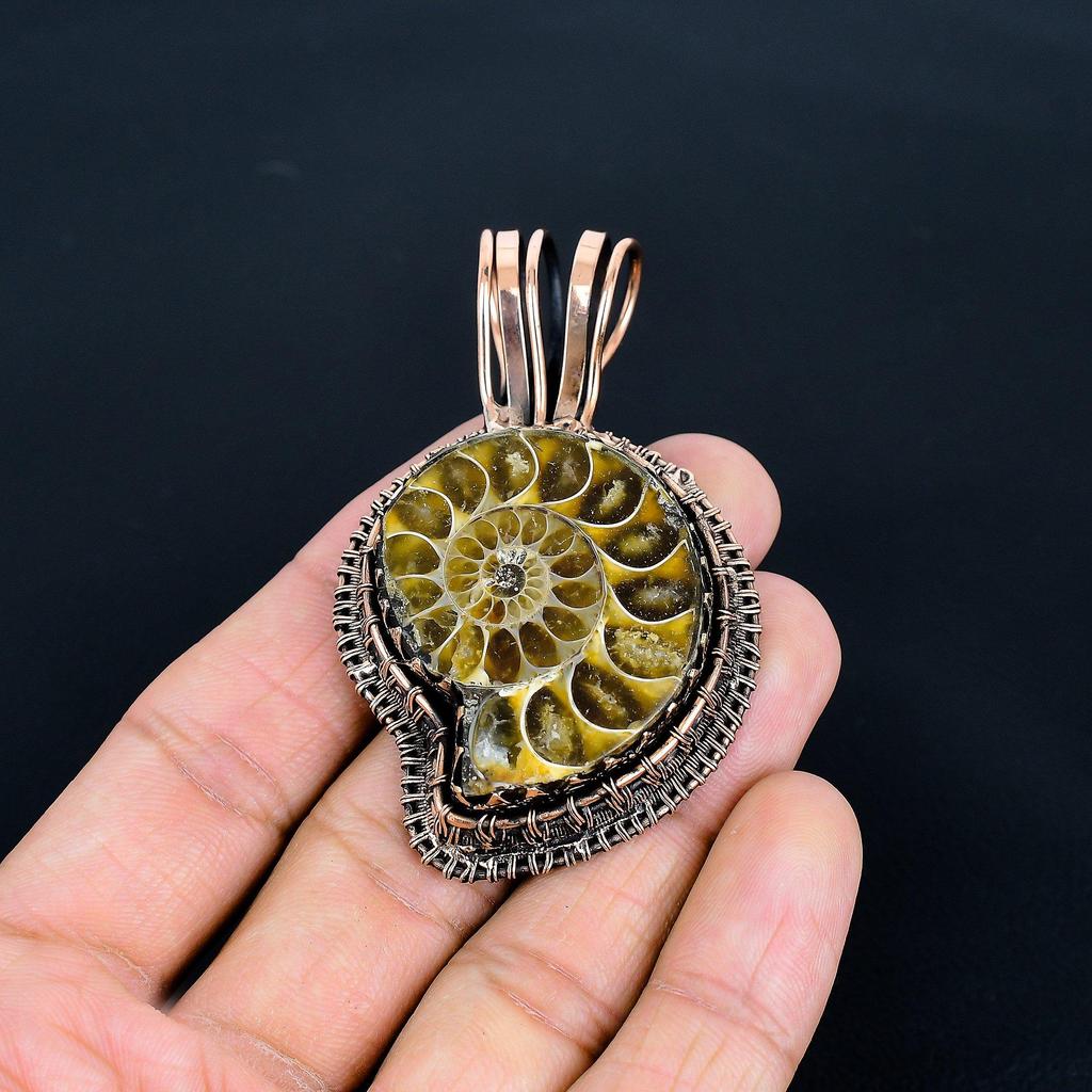 Ammonite Fossil Pendant, Gemstone 999 Copper Wire Wrapped Jewelry Pendant, Handmade Jewelry Birthstone Pendant