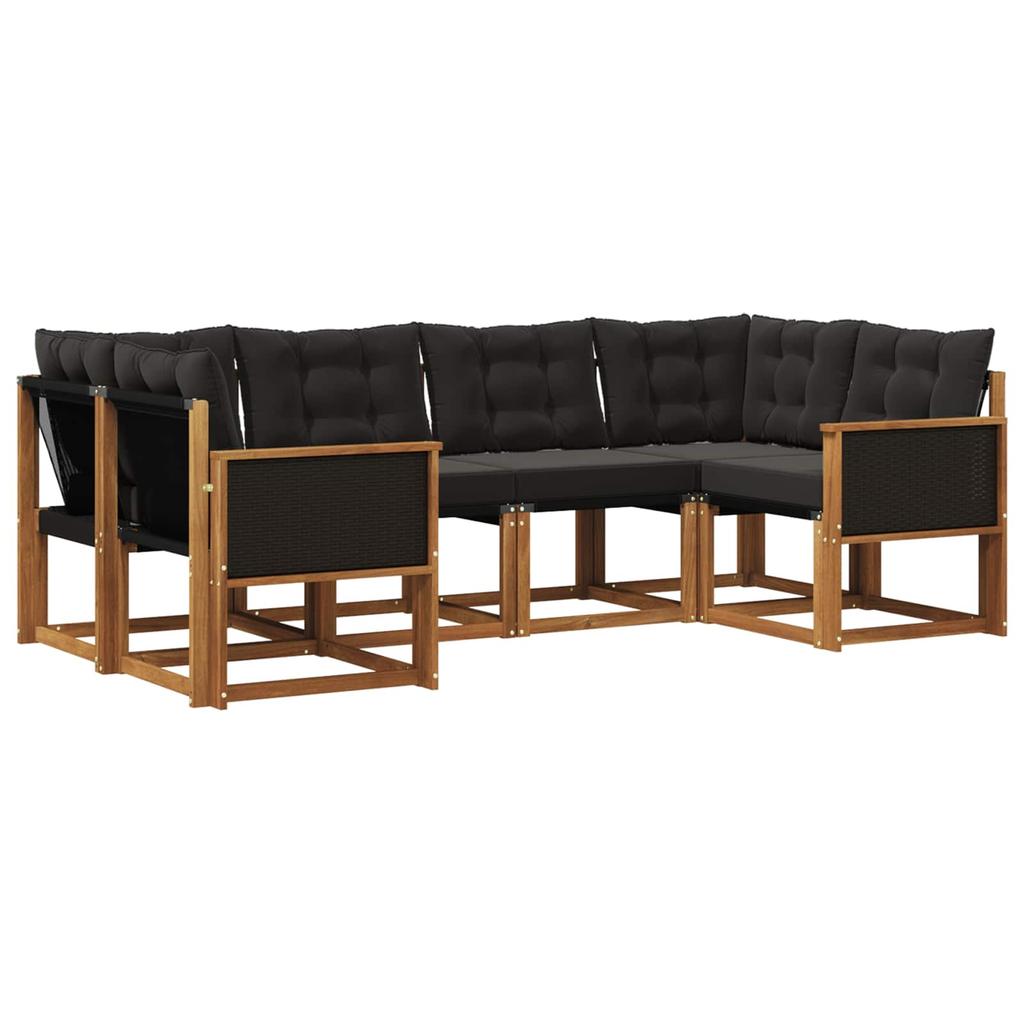Outdoor Sofa Set with Cushions 6 pcs Natural and Black