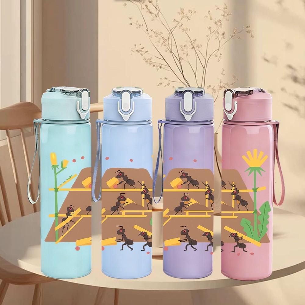 1PC Ant Hill Flower Scene 750ml Color Plastic Sports Water Bottle Leakproof Flip Straw Lid Suitable for Sports Office Home Use