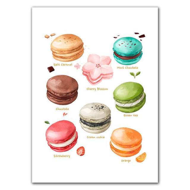 Breakfast Food Posters and  Prints Cake Bread Puff Tea Dessert Wall Art HD Pictures Canvas Painting for Coffee Shop Bakery Decor