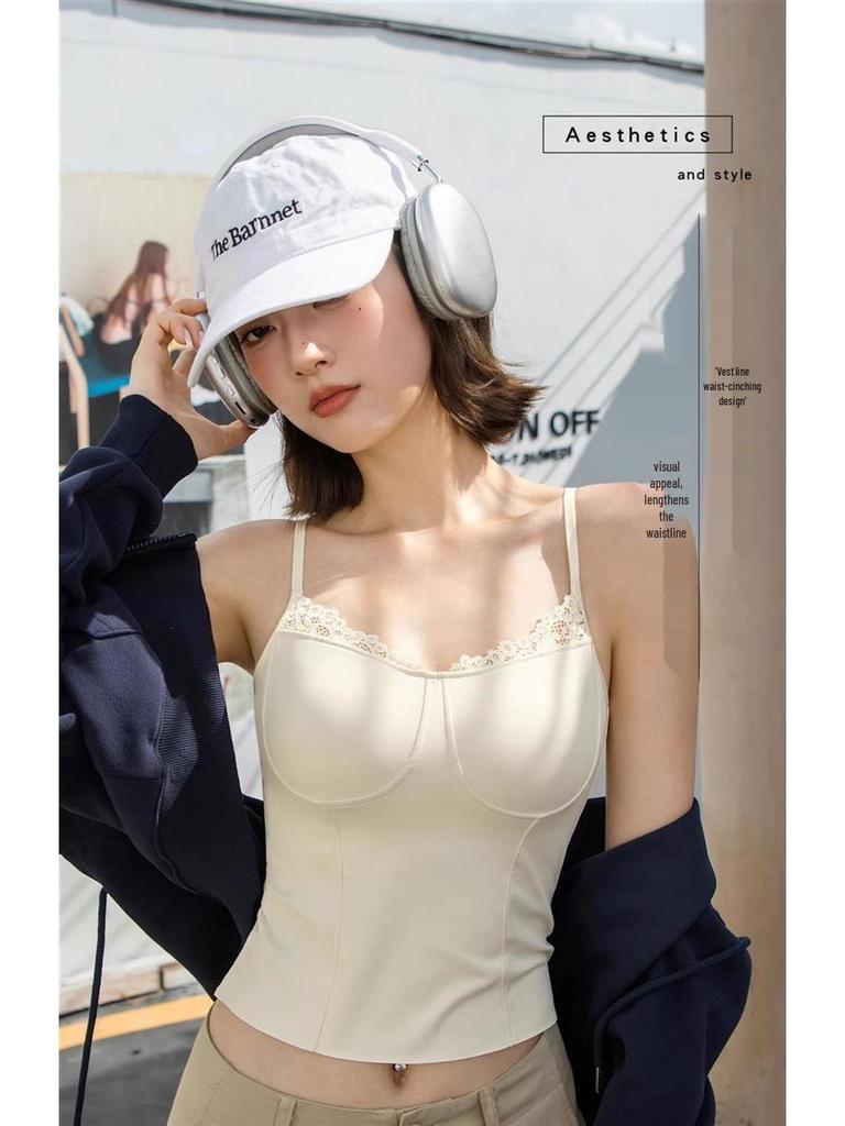 Women's Lace Warm Vest Tank Top - Autumn & Winter Integrated Bra Base Layer