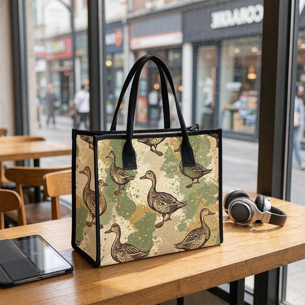 Vintage Duck Printed Casual Tote Bag Fashion Portable Daily Use Shoulder Bag for Outdoor Shopping