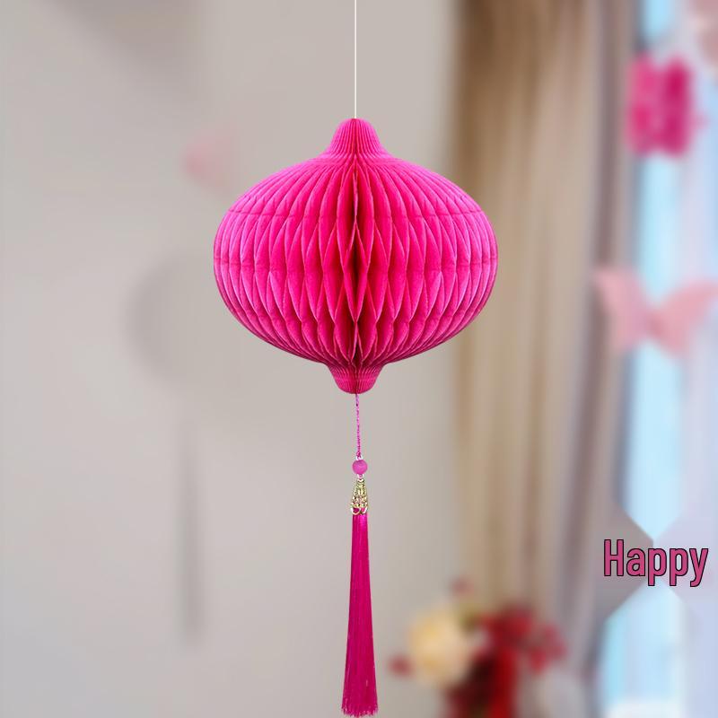 Wedding Décor Set: Honeycomb Balls, Folding Fans & Double Happiness Pendants for Groom's Room