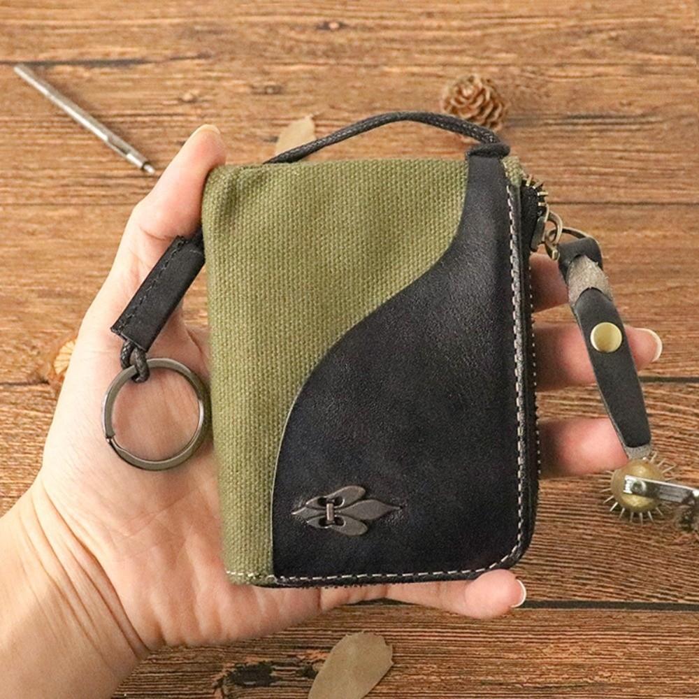 Vintage Car Key Bag Stitching Storage Card Bag Retro Women's Leather  Coin Purse  Coin