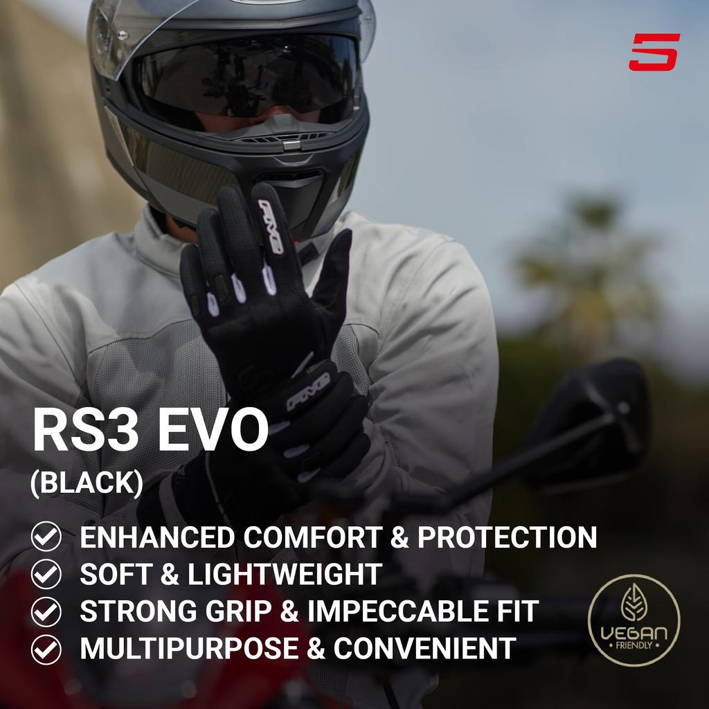 FIVE RS3 EVO Motorcycle Black Gloves, (Size XL)