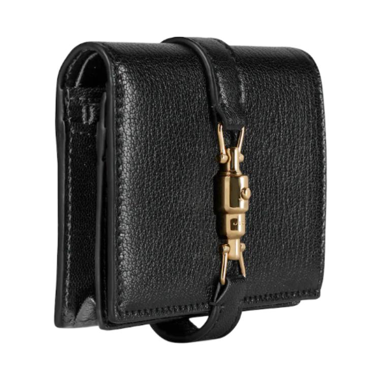 Gucci Jackie 1961 Leather Wallet Women Wallet Black Light-Gold 867166-AAGA7-1000