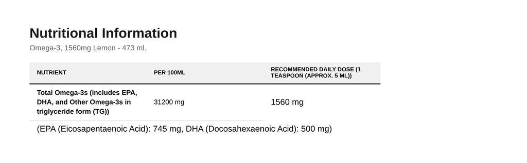 Omega-3, 1560mg Lemon - 473 ml.