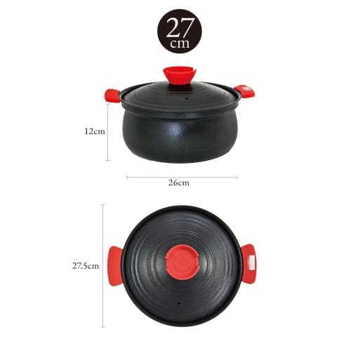 everyU. Wagokoro Donabe Earthenware Pot, Earthenware Style, Tabletop Pot, 27cm (Serves 3-4), Induction/Gas Compatible, Lightweight, Silicone Handle, E