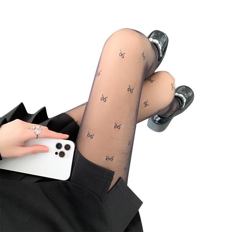 80g Polka Dot Bow Heart Pantyhose - Women's Sheer Spring/Autumn Tights